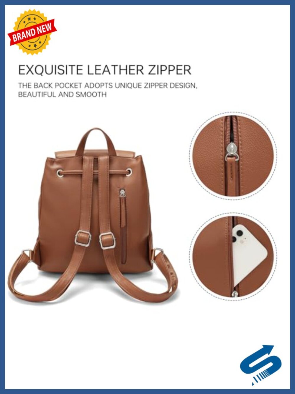 Vegan Leather Drawstring Backpack Purse for Women Hands-Free Knapsack - Picture 5 of 5